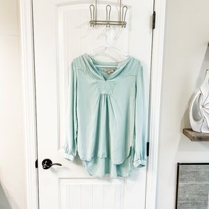 Loft Seafoam Long Sleeve Chambray Top Size Medium